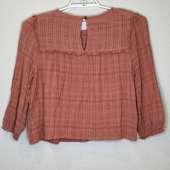 Roolee Women's Peasant Top Large Long Sleeve Round Neck Ruffle Trim Rusty Color - Picture 5 of 8